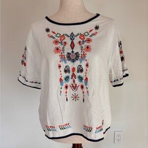 XL Embroidered Colorful White Blouse